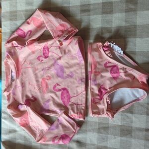 2T Carter's Bathing Suit set flamingo print pink